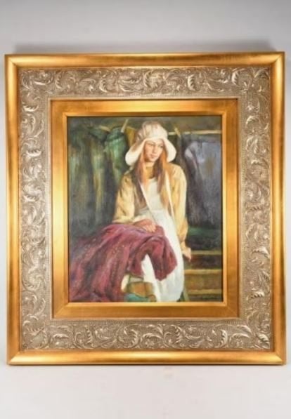 vintage schilderij `` Das Waschmädchen`` E. Zochel, Ophalen