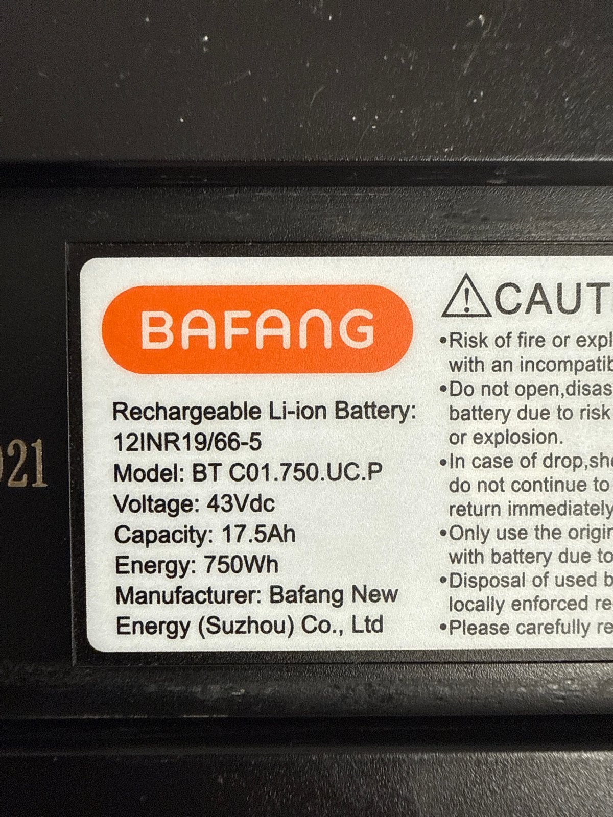 Bafang E-bike Accu 43V 17.5Ah 750Wh met Oplader, Fietsen en Brommers, Gebruikt