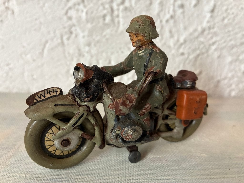 Vintage antiek Elastolin Wehrmacht soldaat motorordonnans, Ophalen of Verzenden
