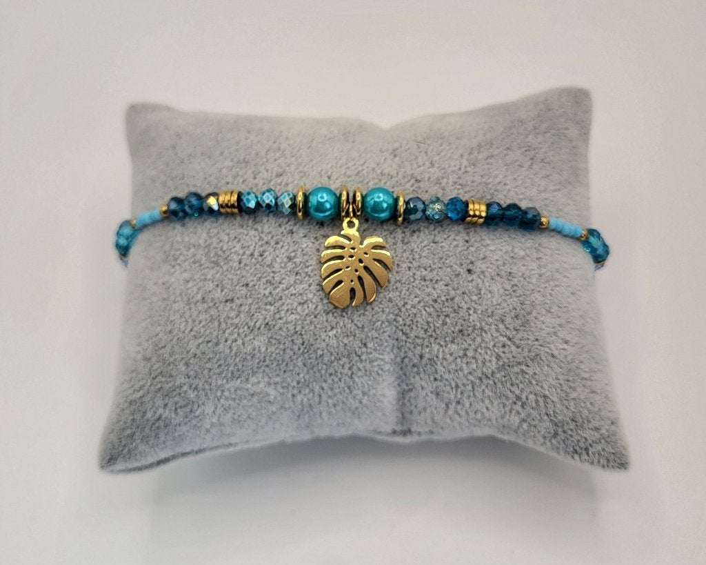 Kralenarmband met blaadje, stainless steel, Sieraden, Tassen en Uiterlijk, Blauw, Nieuw, Ophalen of Verzenden, Info@lajefa-sieraden.nl