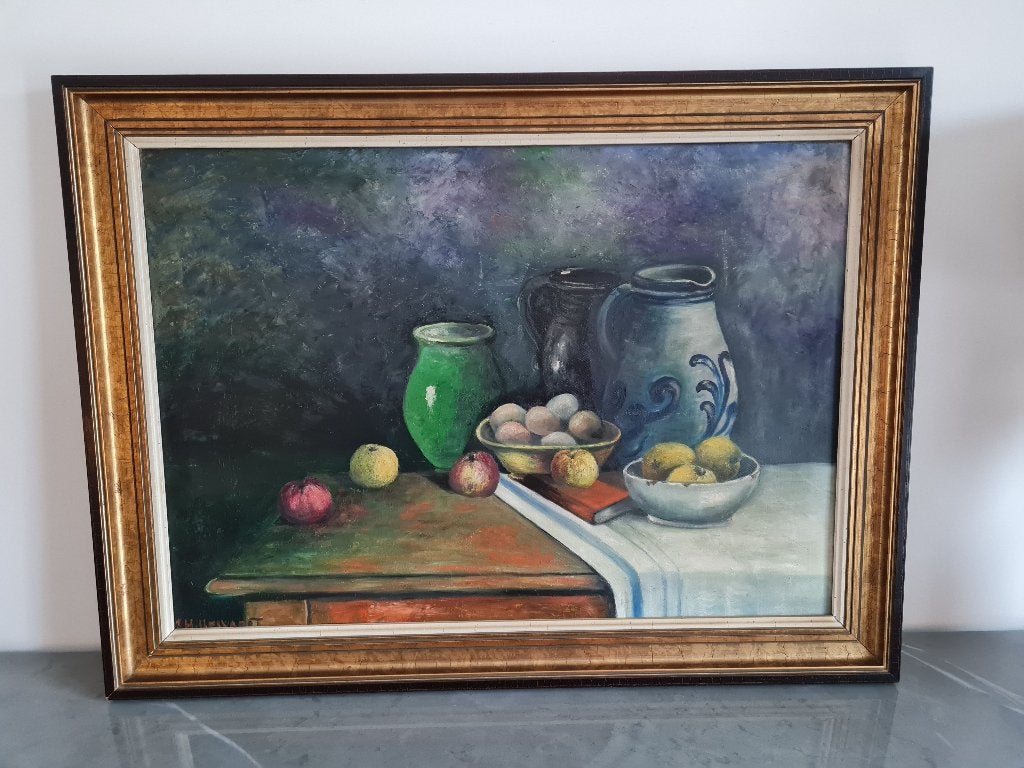 Zeer mooi schilderij op doek - stilleven in kader, Ophalen of Verzenden