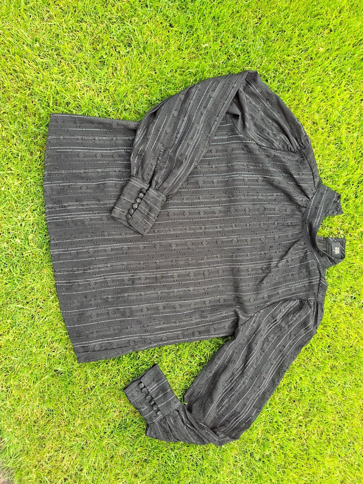 Zwarte blouse S met lange mouwen en opstaande kraag, Seven Sisters, Zwart, Ophalen of Verzenden, Maat 36 (S)