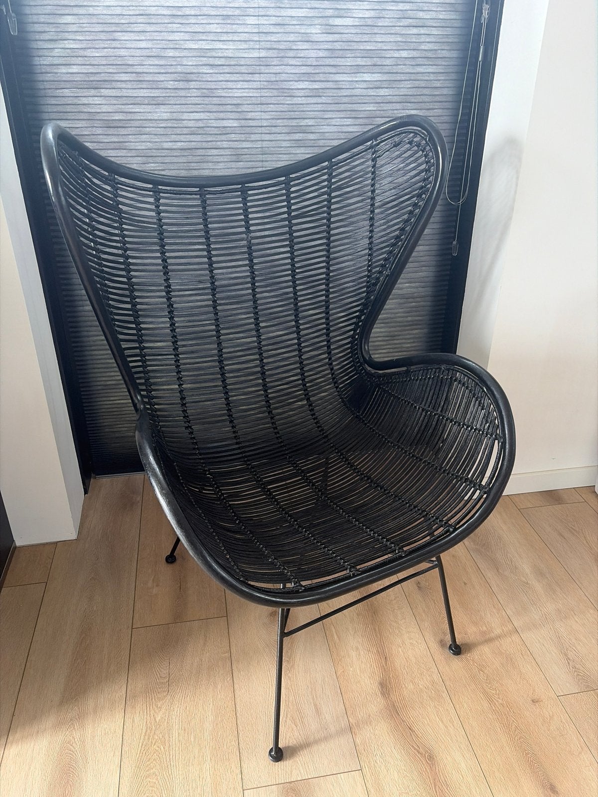 HK living Egg Chair rotan zwarte stoel, Ophalen, Gebruikt, Zwart, Riet of Rotan