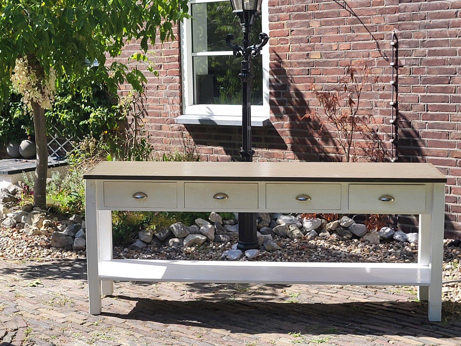 Sidetable wit landelijk, Ophalen, 25 tot 50 cm, Rechthoekig, 100 tot 150 cm