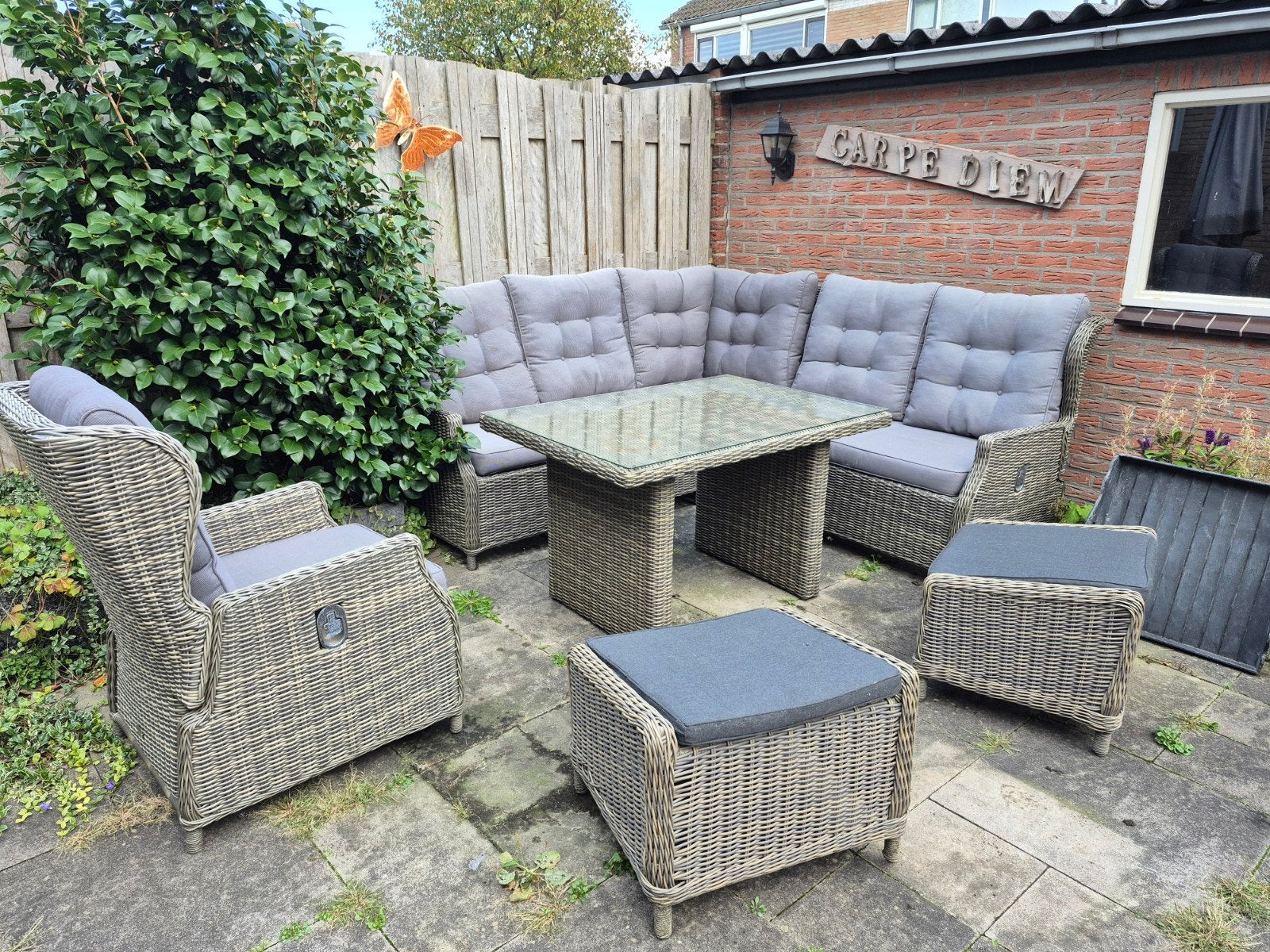 Ibiza hoek loungeset  loungestoel verstelbaar tuinset wicker, Ophalen, Gebruikt, 6 zitplaatsen, Bank