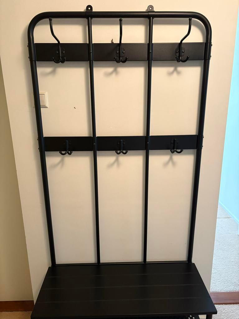 Zwarte kapstok met bankje en schoenenrek, Huis en Inrichting, Woonaccessoires | Kapstokken, Zo goed als nieuw, Metaal, 150 tot 200 cm