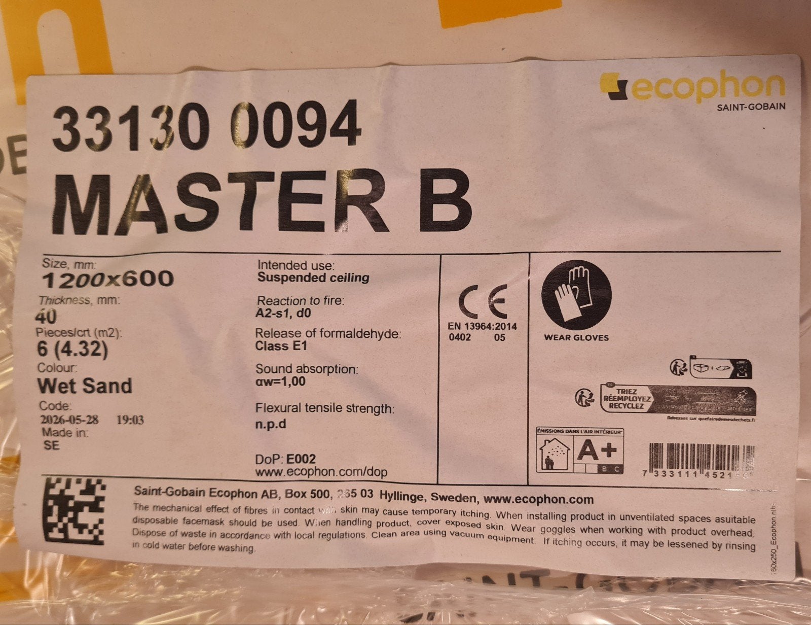 Ecophon Master B akoestisch paneel, afm 60X120 cm, Ophalen, Nieuw