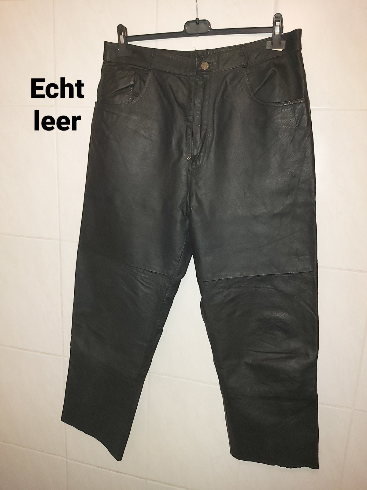 Echt leren broek M/L, Ophalen, Gedragen, Maat 48/50 (M), Zwart