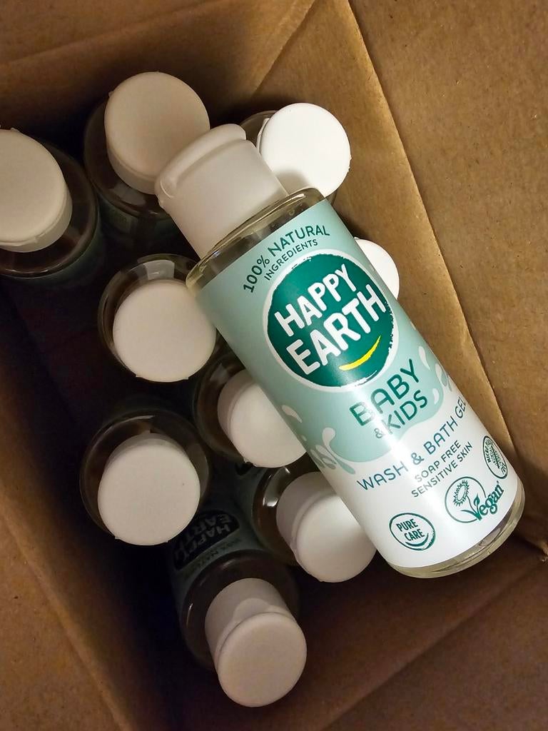 Happy Earth Baby & Kids Wash & Bath Gel - Doos van 12 stuks, Kinderen en Baby's, Ophalen of Verzenden, Nieuw, Overige typen, Overige merken