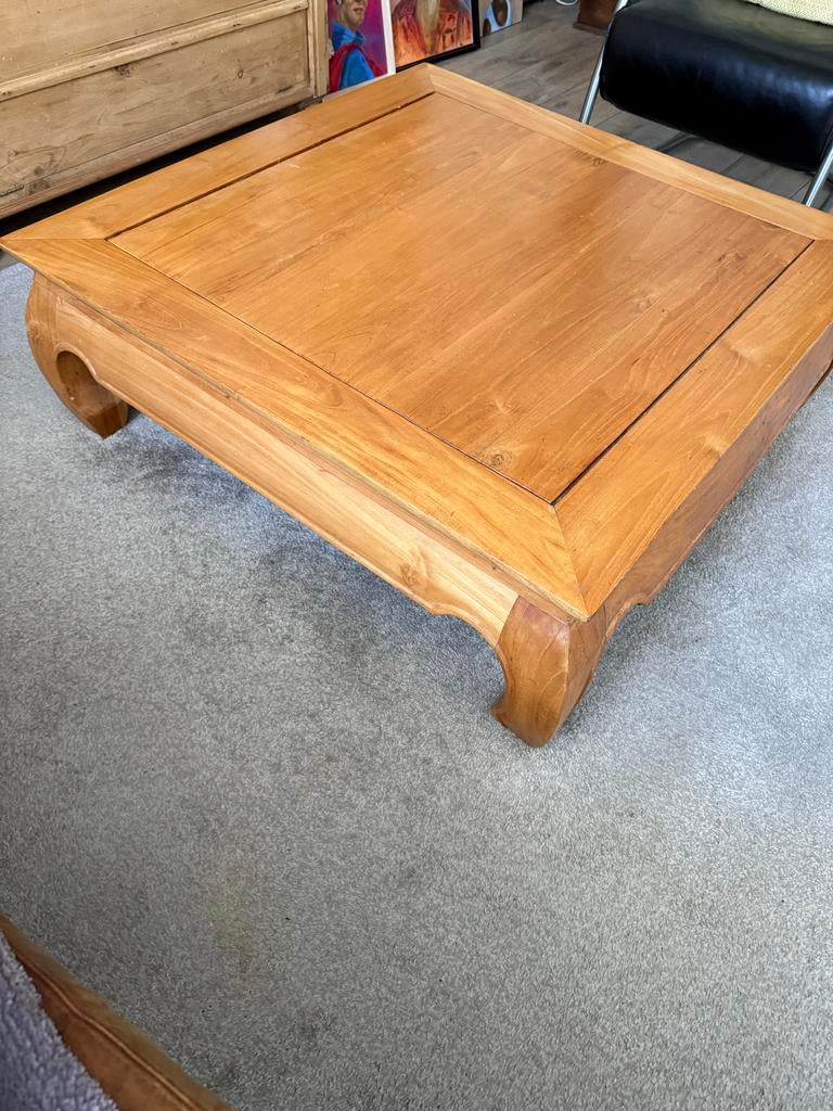 Chinese Opium Teakhouten Salontafel, Ophalen, 50 tot 100 cm, Zo goed als nieuw, Minder dan 50 cm