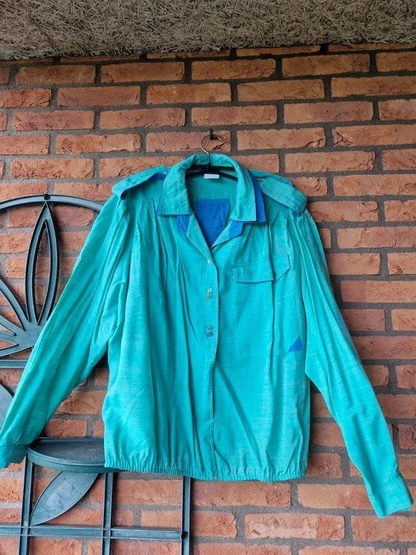 Vintage Turquoise Blouse/Jasje Oversized Maat 46/48, Ophalen of Verzenden, Zo goed als nieuw, Maat 46/48 (XL) of groter, Blauw