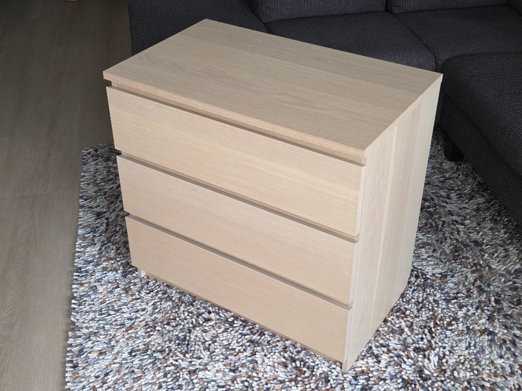 IKEA MALM ladekast met 3 laden - wit geglazuurd eiken, Huis en Inrichting, Kasten | Ladekasten, Ophalen, 50 tot 100 cm, Zo goed als nieuw
