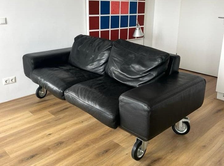 Molinari Leren Bank - ophalen of verzenden mogelijk, Driepersoons, Ophalen of Verzenden, Zo goed als nieuw, 200 tot 250 cm