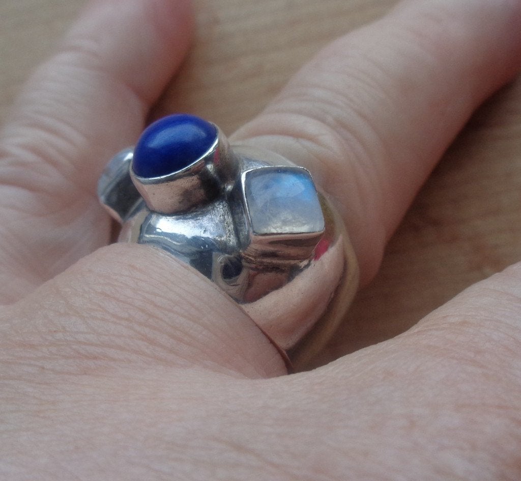 zilveren royale ring met maansteen lapis lazuli [184], Verzenden, Zo goed als nieuw, 17 tot 18, Met edelsteen