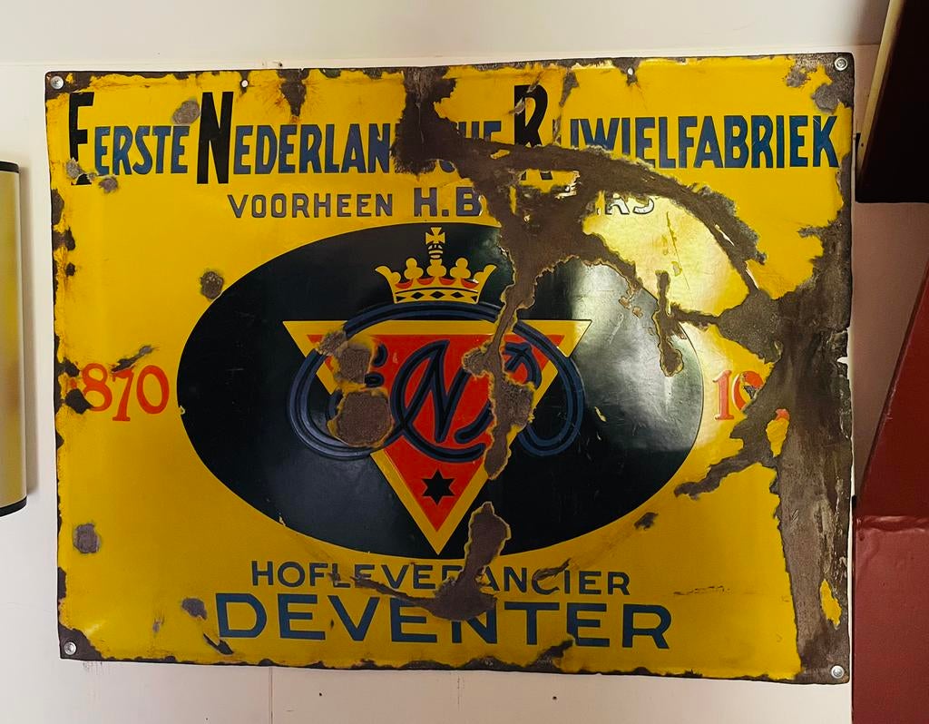 Eerste Nederlandsche Rijwielenfabriek ENR Deventer, Verzamelen, Ophalen of Verzenden, Gebruikt, Reclamebord