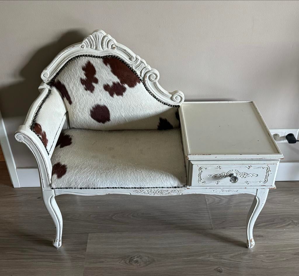 Queen Ann bankje met tafel en lade ouderwetse telefoonbank, Antiek en Kunst, Ophalen