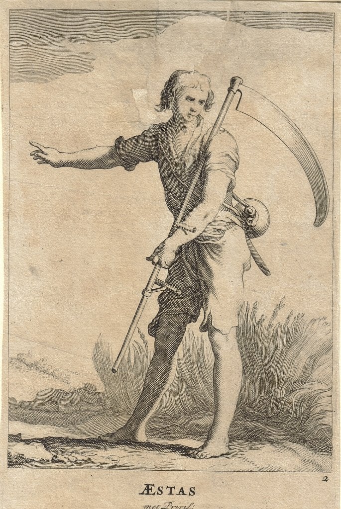 Onvermeld 18e eeuw naar Abraham Bloemaert gravure "Aestas 2, Ophalen, Portret, Gravure, 1700 - 1799