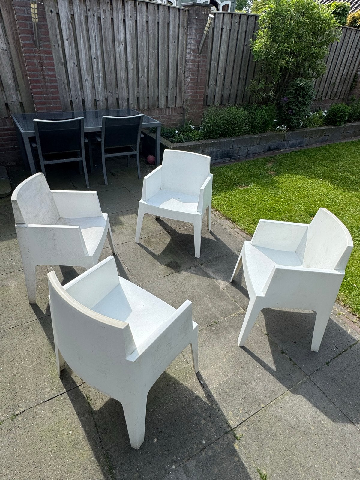 4x Witte Tuinstoelen - Kunststof, Tuin en Terras, Tuinstoelen, Ophalen, Gebruikt, Kunststof