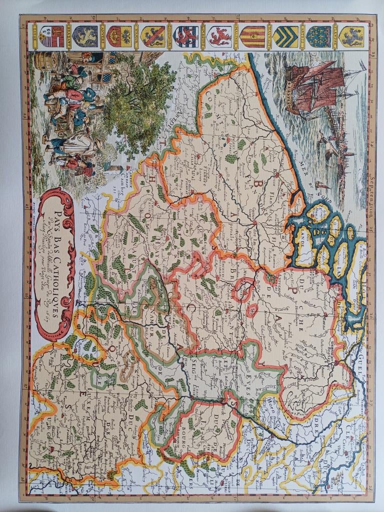 Kaart "Pays Bas Catholiques" - 17e eeuw, Voor 1800, Ophalen of Verzenden, België of Luxemburg, Daniel Derveaux