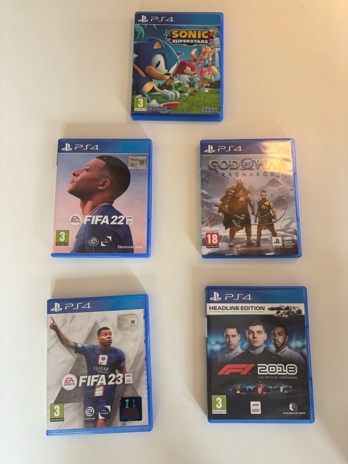 PS4 Games: Sonic, FIFA 22, FIFA 23, God of War, F1 2018, Spelcomputers en Games, Ophalen, Gebruikt, Overige genres, 1 speler