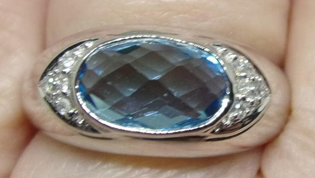 Nieuwe witgouden damesring met Diamant en Topaas, maat 18, Sieraden, Tassen en Uiterlijk, Ringen, 18 tot 19, Verzenden, Wit, Nieuw