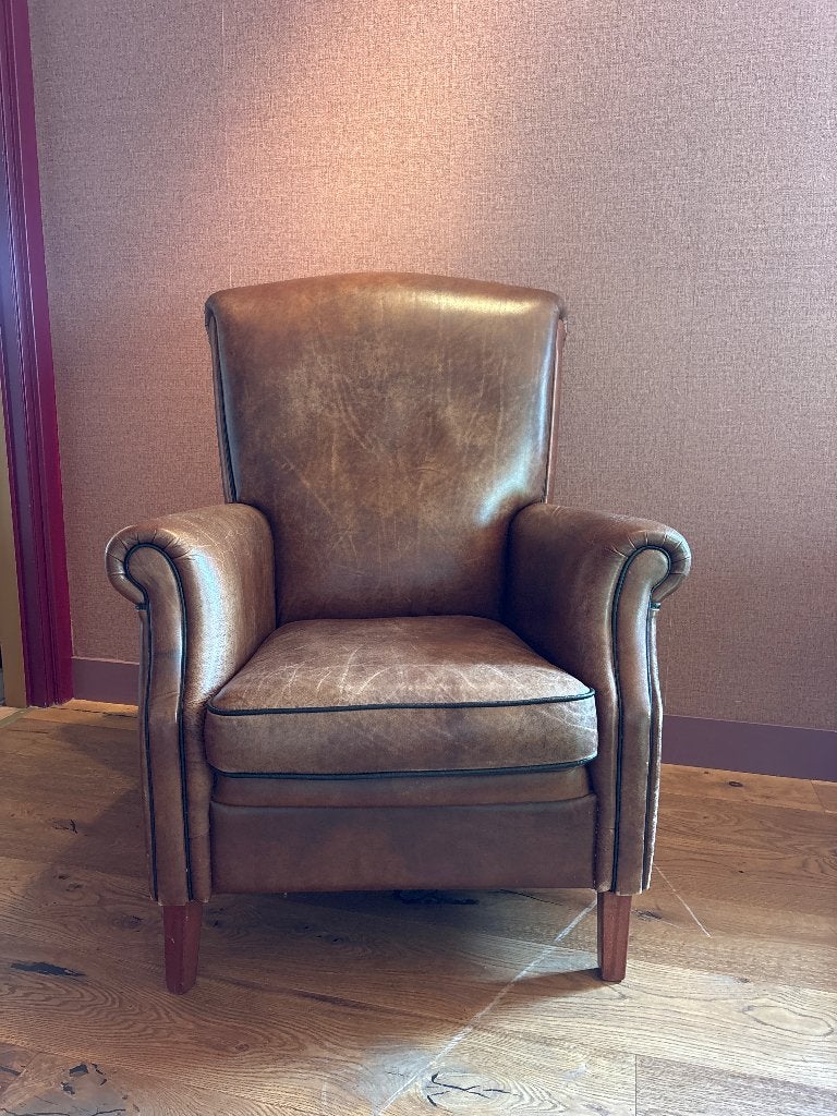 Klassieke fauteuil cognacbruin – zeer nette staat, Ophalen, Zo goed als nieuw, 50 tot 75 cm, Leer
