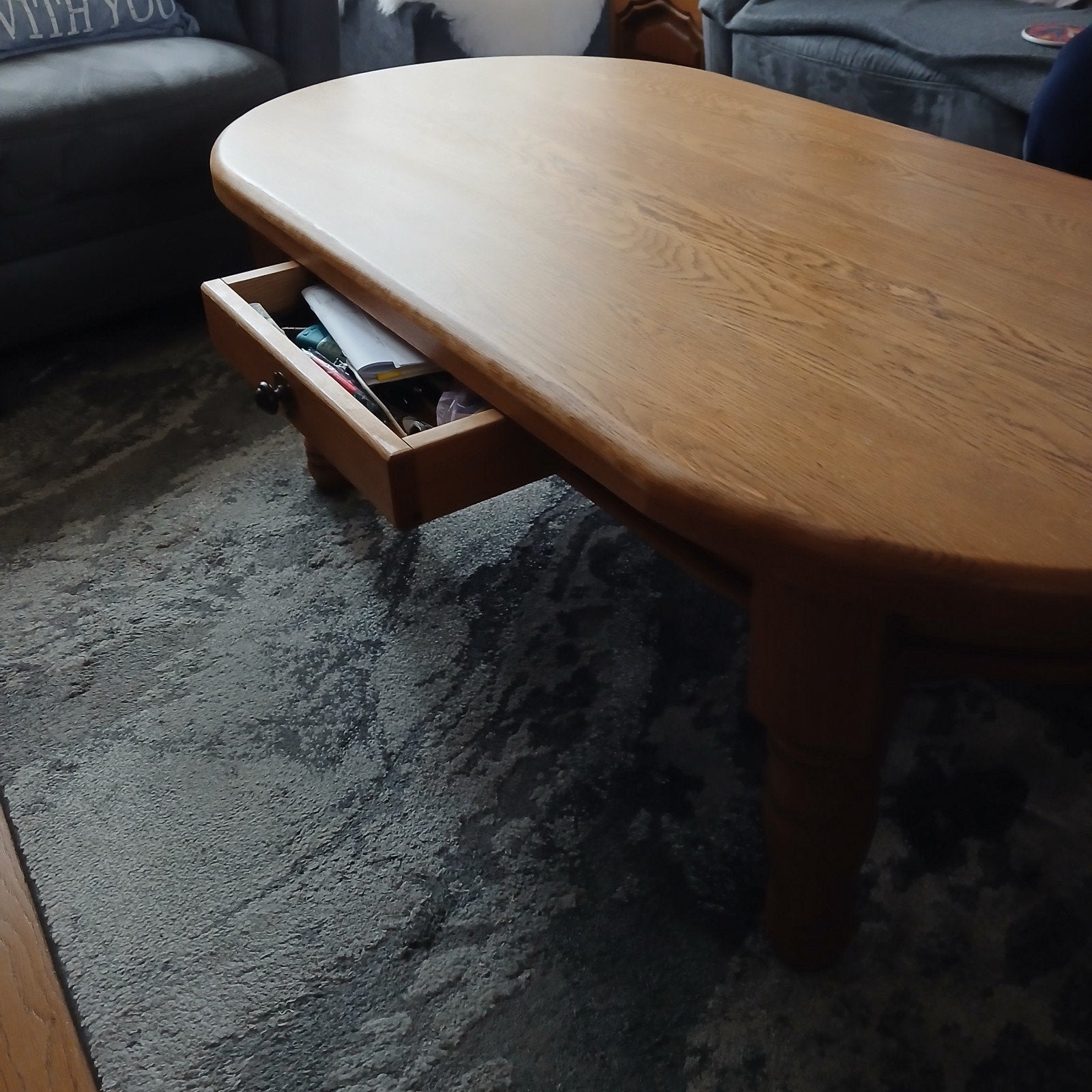 salontafel blank eiken met lade, Ophalen, 100 tot 150 cm, Eikenhout, 50 tot 100 cm