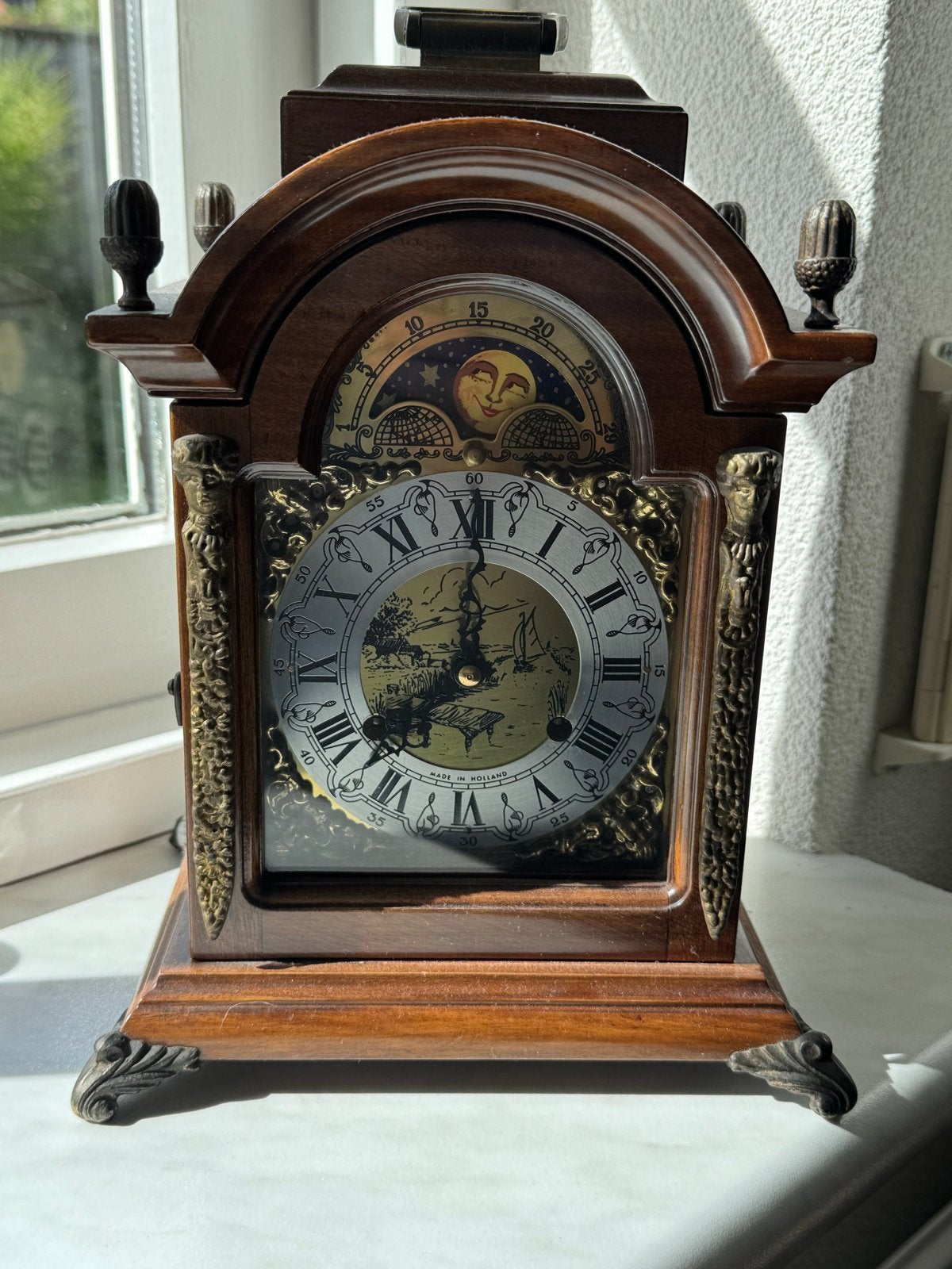 Antieke Kienzle Tafelklok met Maanfase en Slagwerk, Ophalen of Verzenden