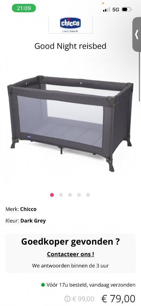 Chicco reisbedje goodnight, Ophalen, Zo goed als nieuw, Reisbedje