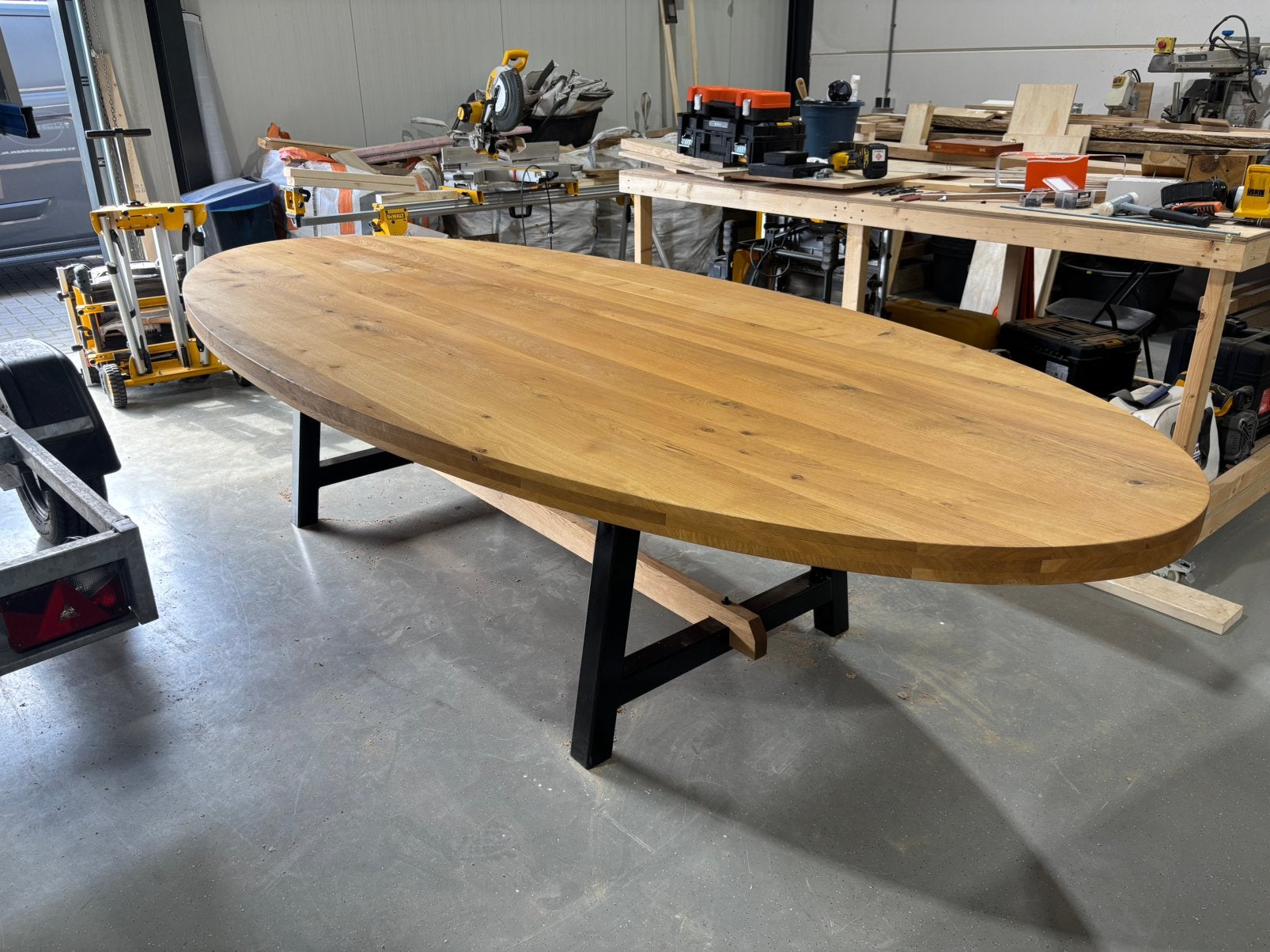 Eiken ovalen tafel, Ophalen, 100 tot 150 cm, 200 cm of meer, Zo goed als nieuw