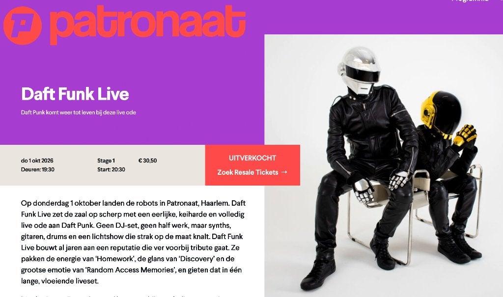 Daft Punk Haarlem, Tickets en Kaartjes, Twee personen, Oktober