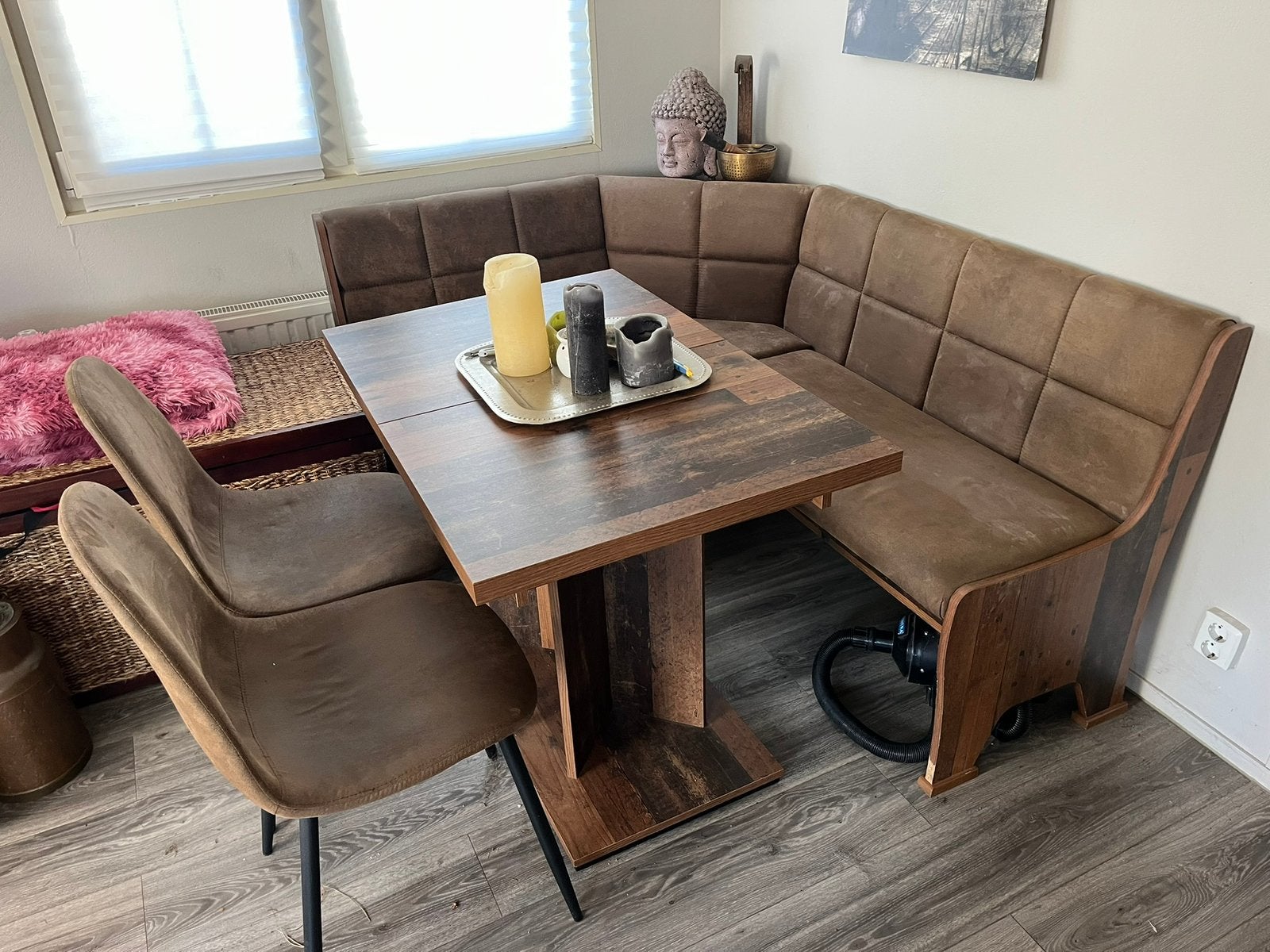 Complete Eethoek met Hoekbank en Stoelen, Ophalen, Gebruikt, 100 tot 150 cm, Vijf personen of meer