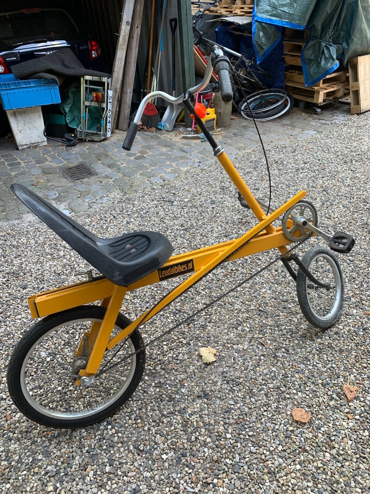 Gele Leudalbikes Ligfiets - Uniek en Comfortabel, Ophalen, Gebruikt, Trommelrem, Verstelbare zitting