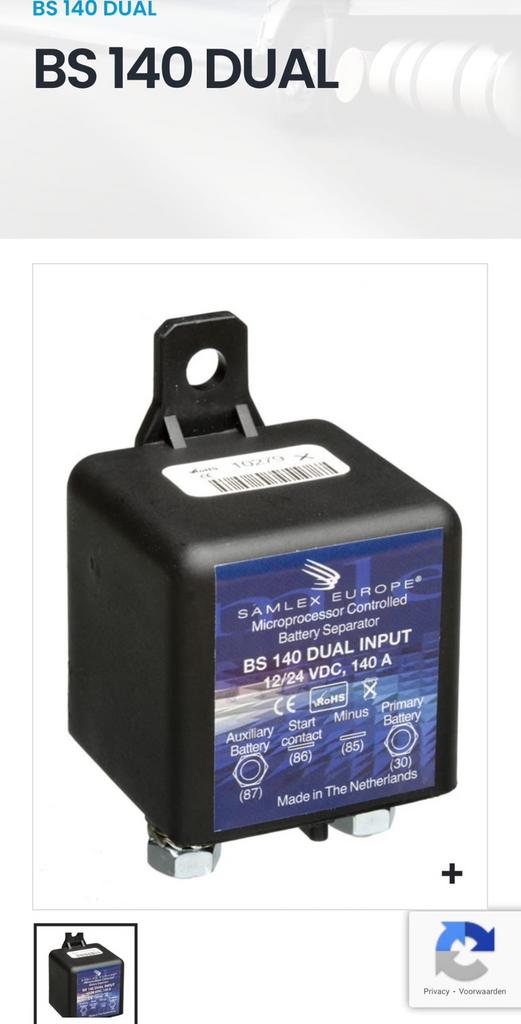 Samlex BS 140 dual input relais / Accuscheider, Caravans en Kamperen, Camper-accessoires, Zo goed als nieuw, Ophalen of Verzenden