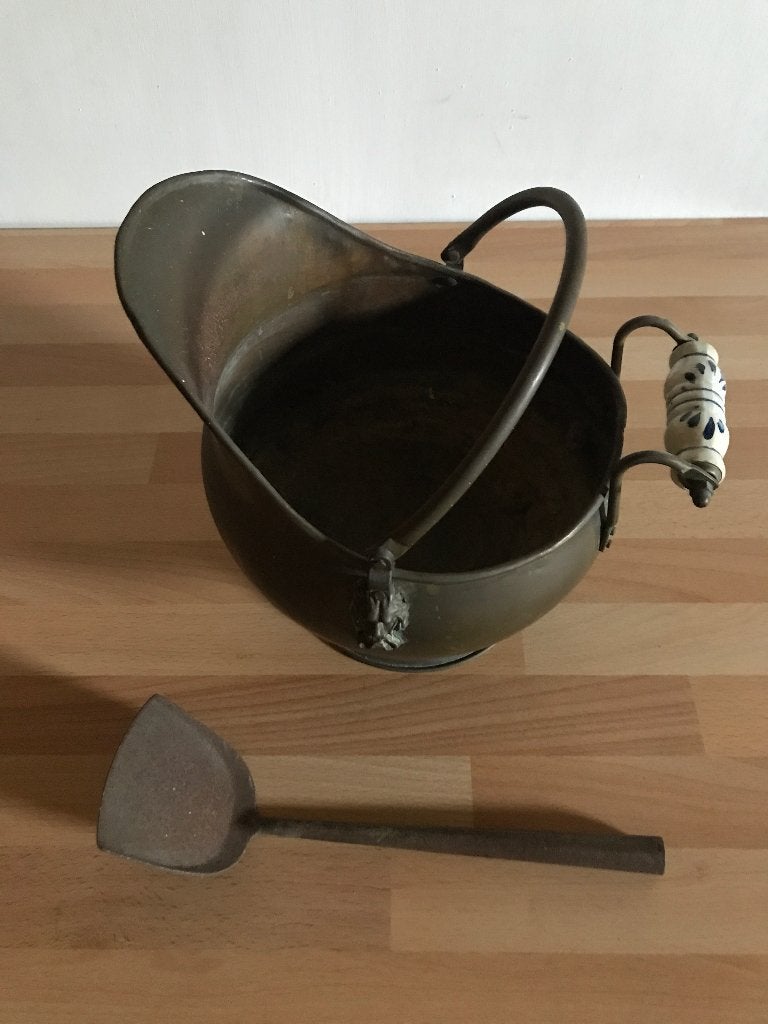 Antiek koperen kolenbak + kolenschep, Ophalen of Verzenden, Koper