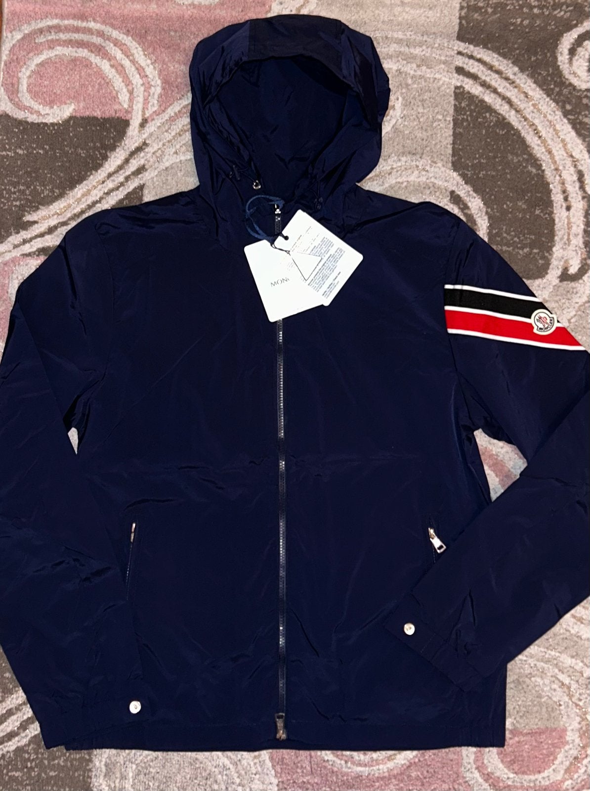 Moncler zomerjas maat L nieuw donkerblauw, Ophalen of Verzenden, Zo goed als nieuw, Blauw