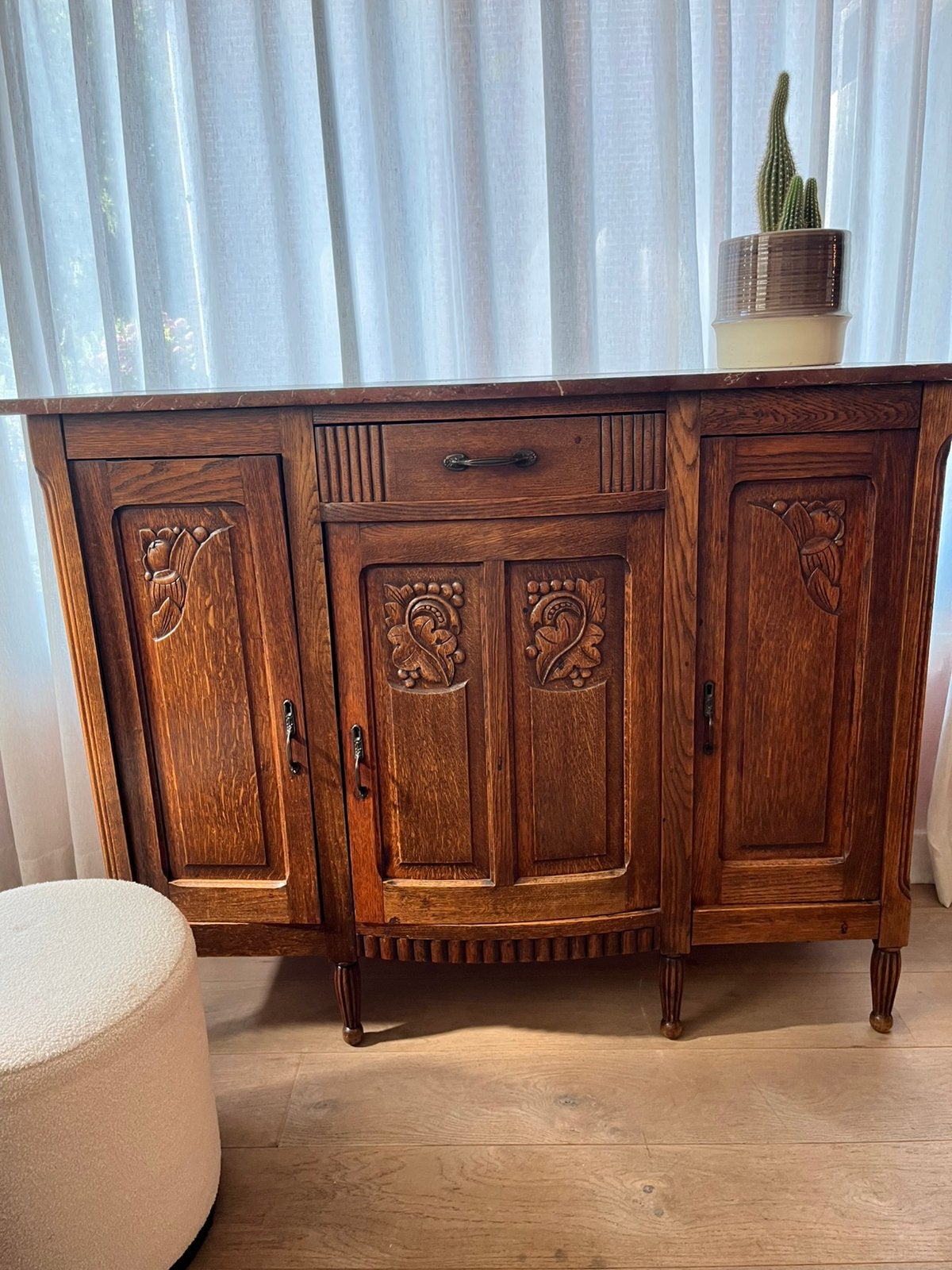 Vintage commode/ dressoir met marmeren blad, Ophalen, 50 tot 70 cm, 90 tot 105 cm, 100 cm of meer