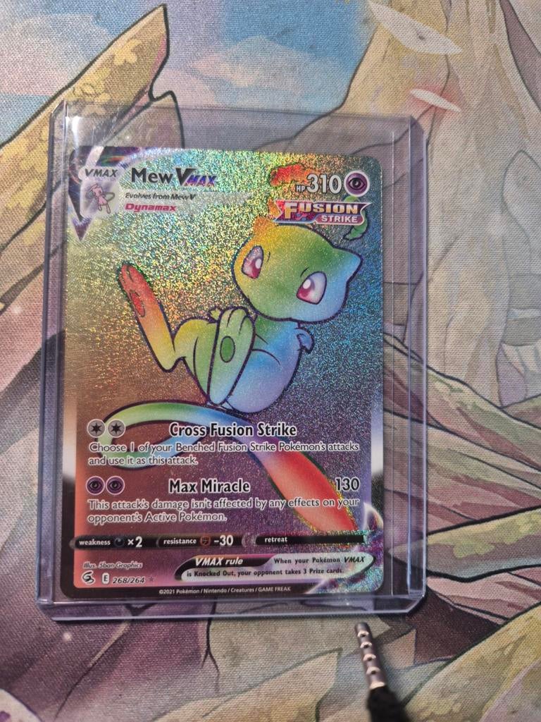 Mew VMAX Rainbow Rare 268/264 Fusion Strike Pokémon Kaart, Ophalen of Verzenden