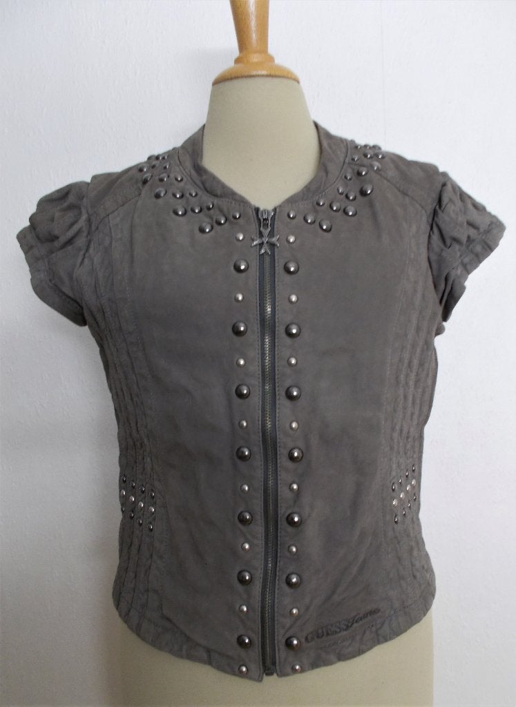 Stoer bruin echt leren jasje/top van Guess (Los Angeles) M, Maat 38/40 (M), Bruin, Verzenden, Zo goed als nieuw