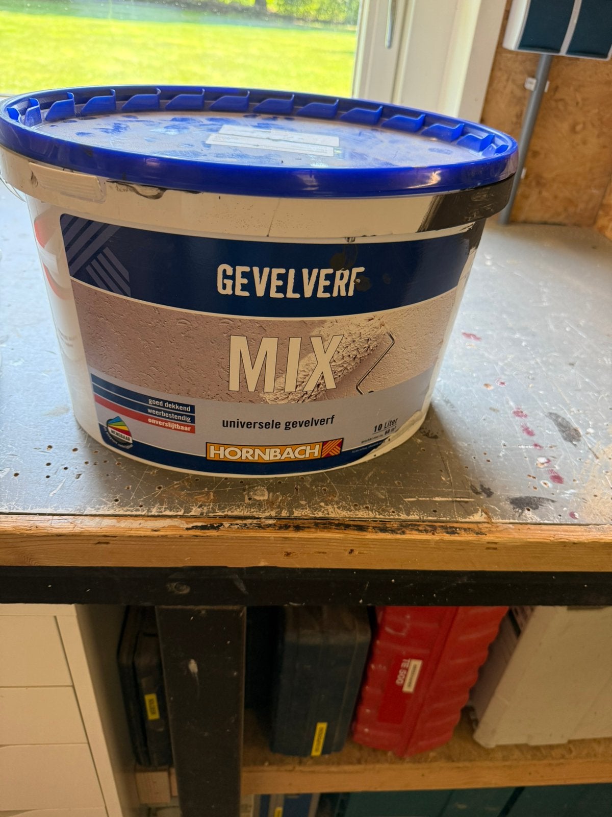 Gevelverf 9 liter taupe (s8000n), Doe-het-zelf en Verbouw, Verf, Beits en Lak, Ophalen, Zo goed als nieuw
