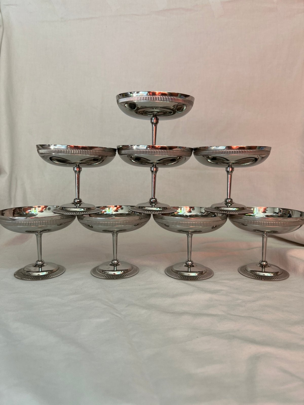 Vintage RVS ijscoupes Jean Couzon stijl President | jaren 70, Huis en Inrichting, Ophalen, Metaal, Vintage, Kom(men)