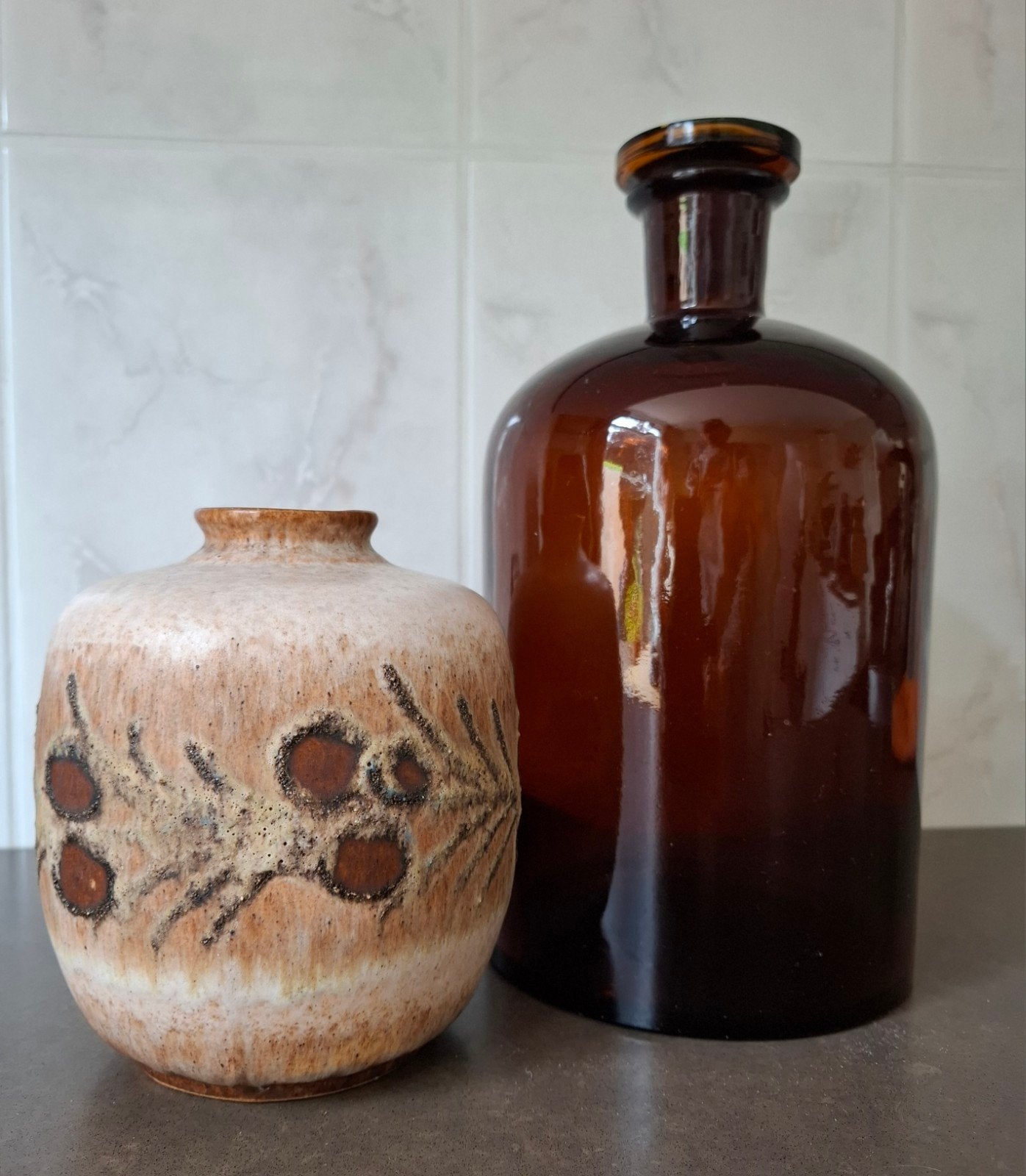 vintage bolvaas en apothekersfles, Ophalen of Verzenden, Zo goed als nieuw
