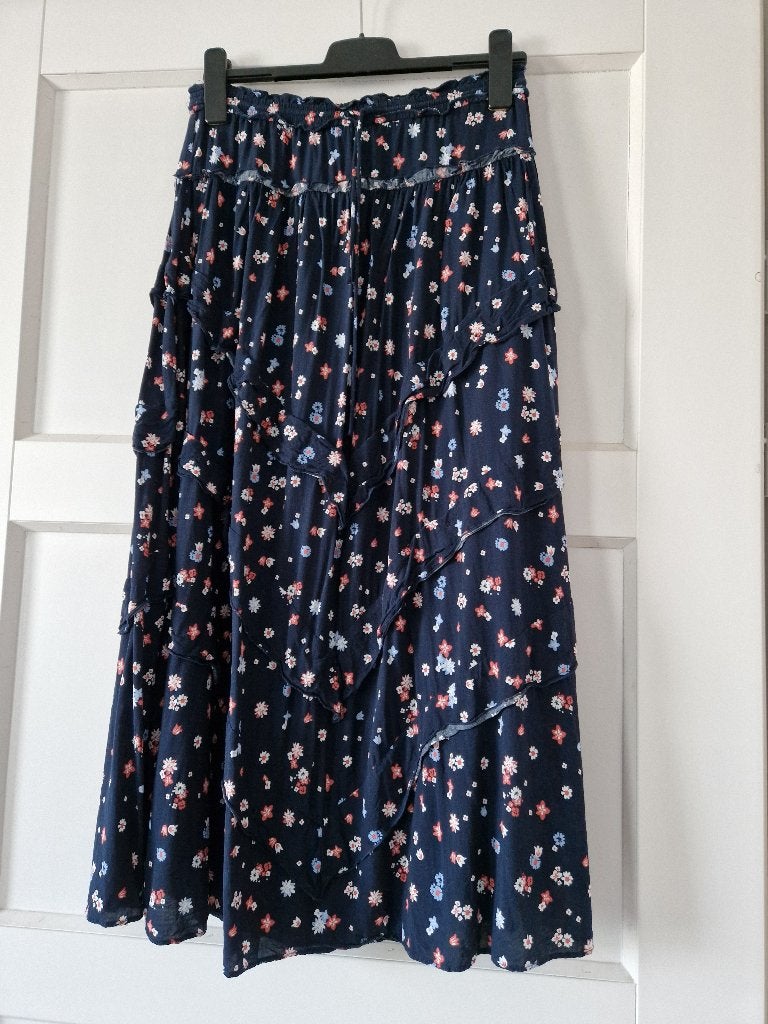 Maxi rok, blauw met bloemetjes, maat 38, Kleding | Dames, Rokken, Maat 38/40 (M), Blauw, Ophalen of Verzenden, Zo goed als nieuw