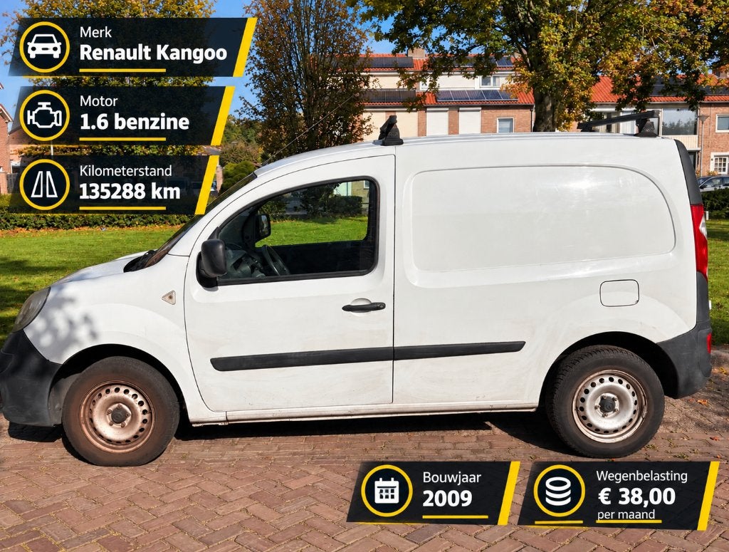 Renault Kangoo 1.6 benzine (135288 km) 2009, Zwart, Wit, Handgeschakeld, 605 kg