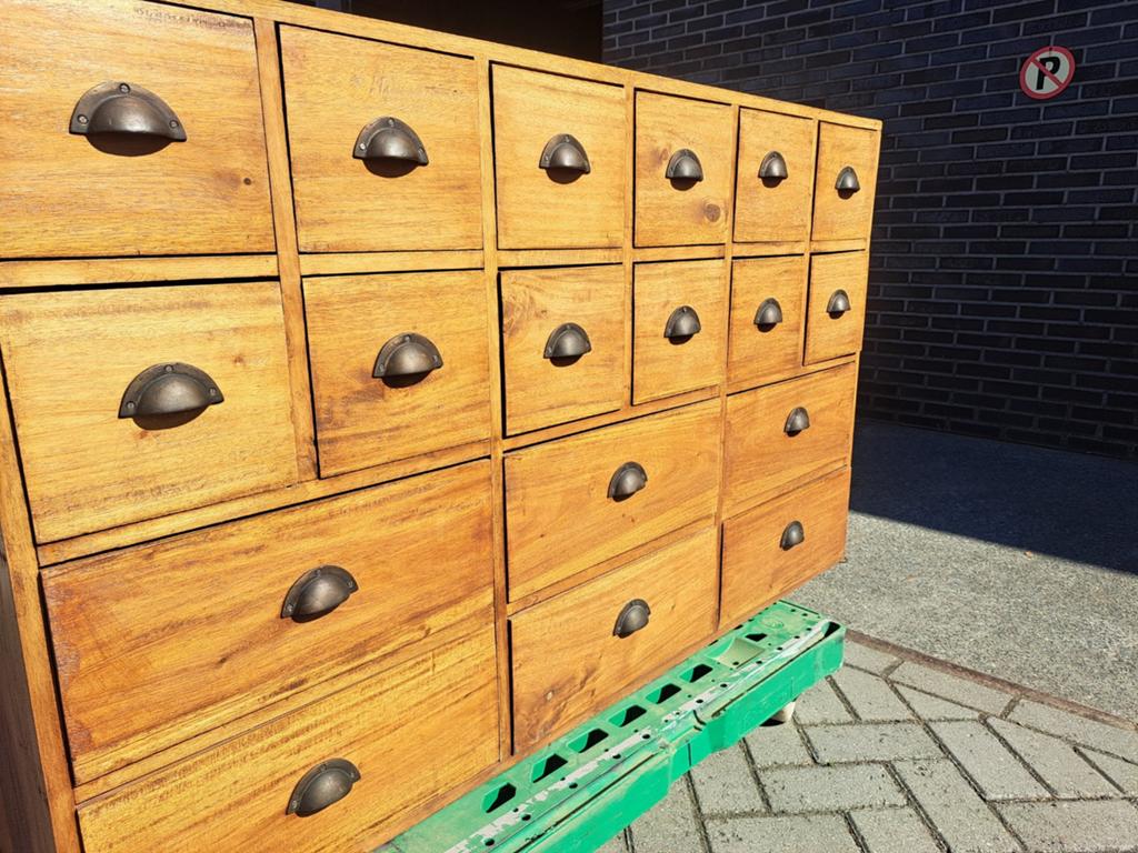 Teakhouten  ladekast 18 lades, Ophalen, RoDeKo Volendam, R.kooij65@gmail.com, Gebruikt