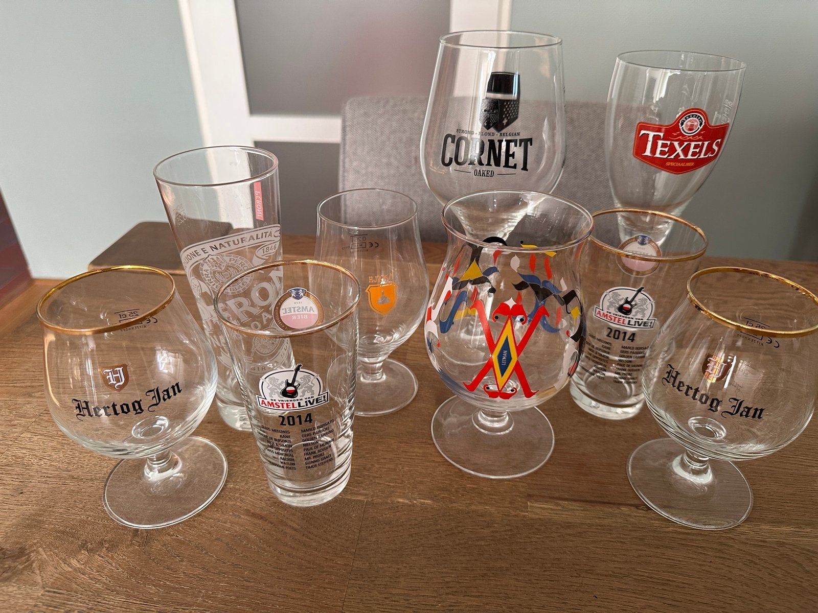 Diverse bierglazen: Hertog Jan, Texels, Cornet, Amstel Live, Ophalen, Gebruikt, Glas of Glazen, Hertog Jan