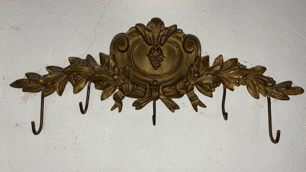 Antiek vintage messing kapstokje sleutelrekje, Ophalen of Verzenden