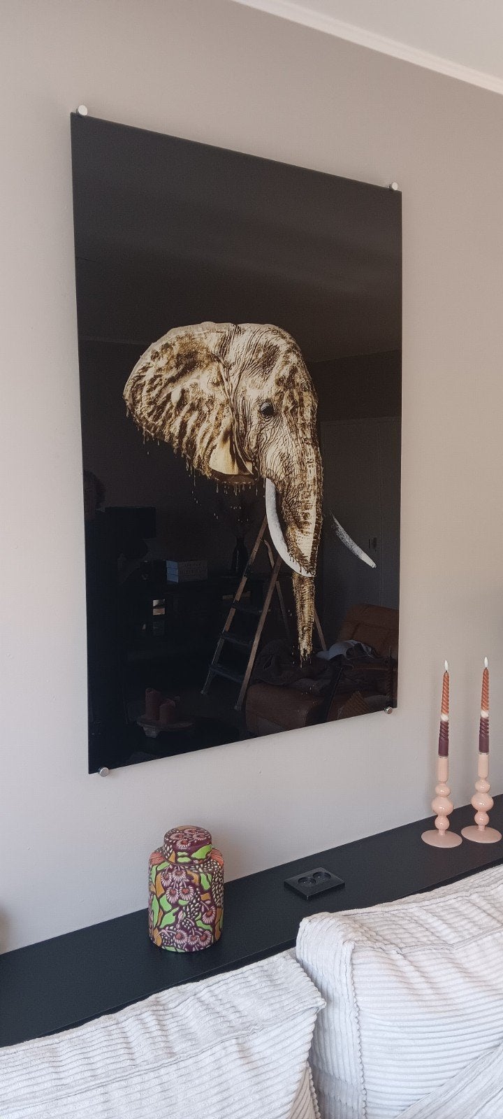 Perplex schilderij van olifant met 4 dopjes, Ophalen, Overige stijlen, Overige ondergronden, Dieren