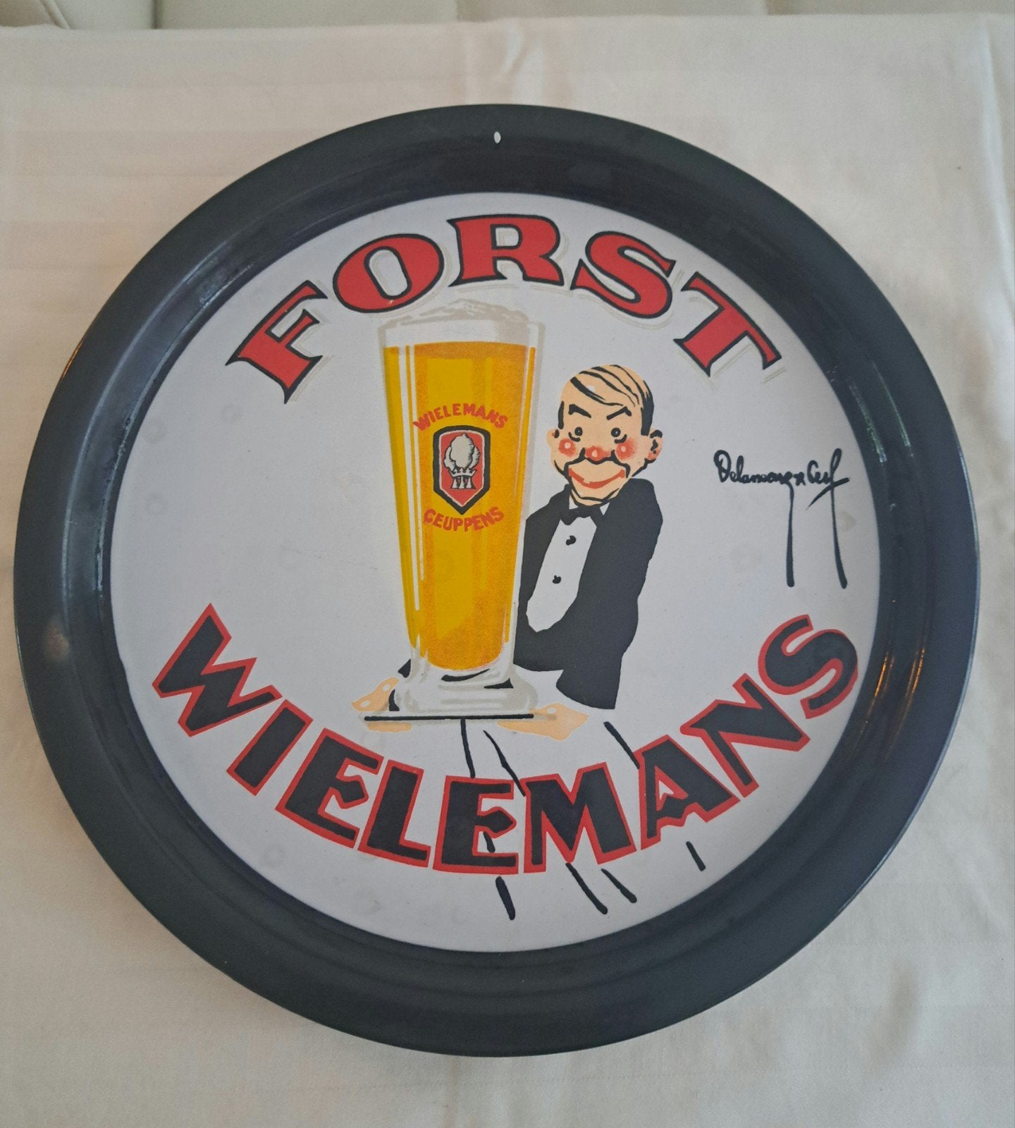 Forst Wielemans dienblad emaille, Ophalen of Verzenden, Gebruikt, Reclamebord, Plaat of Schild, Overige merken