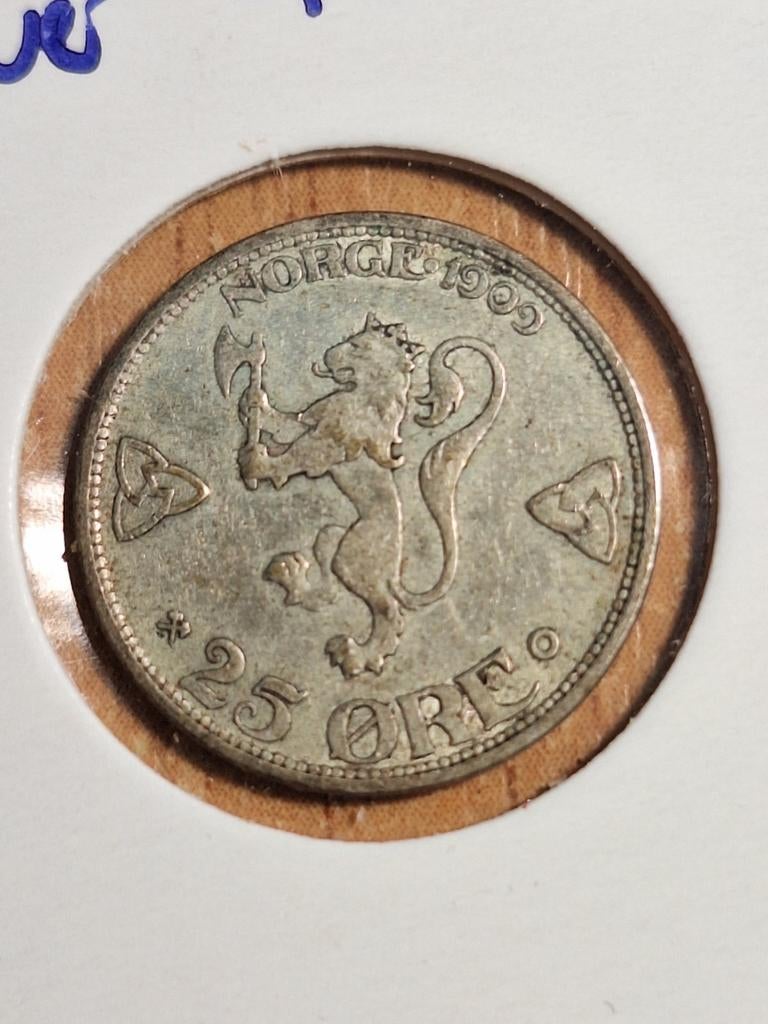 NOORWEGEN 25 ore 1909 (#48), Ophalen of Verzenden, Overige landen, Losse munt, Zilver